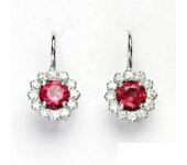 Zlaté náušnice, bílé zlato, zirkon rubín, čiré zirkony, NK 1495  