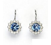 Zlaté náušnice, bílé zlato, zirkon akvamarin, čiré zirkony, NK 1495  