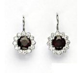 Zlaté náušnice, bílé zlato,přírodní granát, čiré zirkony, NK 1495 