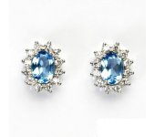 Zlaté náušnice Kate, bílé zlato, přírodní topaz swiss, čiré zirkony, NŠ 1480