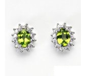 Zlaté náušnice Kate, bílé zlato, přírodní olivín, čiré zirkony,  NŠ 1480