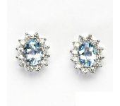 Zlaté náušnice Kate, bílé zlato, přírodní topaz sky, čiré zirkony, NŠ 1480