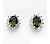 Zlaté náušnice Kate, bílé zlato, přírodní vltavín, čiré zirkony, NŠ 1480 