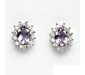 Zlaté náušnice Kate, bílé zlato, přírodní sv. ametyst, čiré zirkony, NŠ 1480  