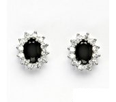 Zlaté náušnice Kate, bílé zlato, přírodní černý spinel, čiré zirkony, NŠ 1480