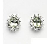 Zlaté náušnice Kate, bílé zlato, přírodní green ametyst, čiré zirkony, NŠ 1480 