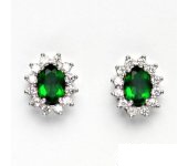 Zlaté náušnice Kate, bílé zlato, zirkon smaragd, čiré zirkony,  NŠ 1480  