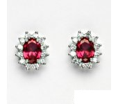 Zlaté náušnice Kate, bílé zlato, zirkon rubín, čiré zirkony, NŠ 1480   