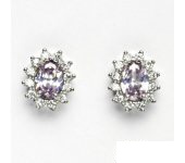 Zlaté náušnice Kate, bílé zlato, zirkon lavender, čiré zirkony, NŠ 1480   
