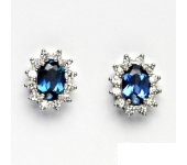 Zlaté náušnice Kate, bílé zlato, zirkon sv. akvamarin, čiré zirkony, NŠ 1480