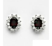 Zlaté náušnice Kate, bílé zlato, přírodní granát, čiré zirkony, NŠ 1480 