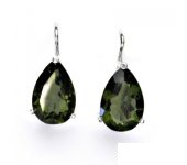 Zlaté náušnice, bílé zlato, náušnice s přírodním vltavínem, NK 1360