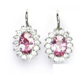 Zlaté náušnice, Kate, bílé zlato, růžový zirkon, čiré zirkony, NK 1507
