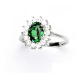 Zlatý prsten, bílé zlato, Kate, zirkon emerald, prstýnek se zirkony, T 1507 