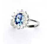 Zlatý prsten, bílé zlato, Kate, zirkon akvamarin, prstýnek se zirkony, T 1507