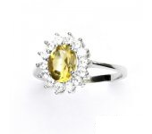 Zlatý prsten, bílé zlato, Kate, žlutý zirkon, prstýnek se zirkony, T 1507