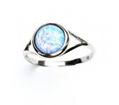 Zlatý prsten, bílé zlato, syntetický světle modrý opál, T 1503 