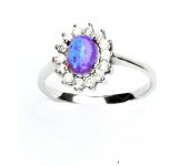 Zlatý prsten, bílé zlato,Kate, syntetický fialový opál,čiré zirkony, T 1507 