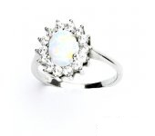 Zlatý prsten, bílé zlato,Kate, syntetický bílý opál,čiré zirkony, T 1507