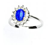 Zlatý prsten, bílé zlato,Kate, syntetický tmavě modrý,čiré zirkony, T 1507 