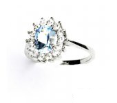 Zlatý prsten, bílé zlato, Kate, přírodní topaz sky, čiré zirkony,  T 1507