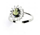 Zlatý prsten, bílé zlato, Kate, přírodní vltavín, čiré zirkony, T 1507 