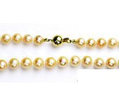 Náhrdelník z přírodních říčních perel, žluté zlato, lososové perly, 46 cm