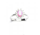 Zlatý prsten Kate, růžový syntetický opál, čiré zirkony, bílé zlato, T 1480