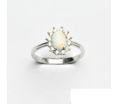 Zlatý prsten Kate, bílý syntetický opál, čiré zirkony, bílé zlato, T 1480