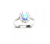 Zlatý prsten Kate, světle modrý syntetický opál, čiré zirkony, bílé zlato, T 1480