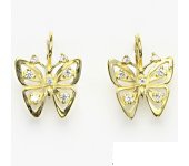 Zlaté náušnice s čirými zirkony, žluté zlato, motýli, NK 1387