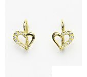 Zlaté náušnice s čirými zirkony, srdce, náušnice ze žlutého zlata, NK 1322