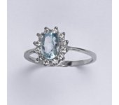 Zlatý prsten Kate, přírodní topaz sky, bílé zlato, prstýnek ze zlata, šperky s topazem, T 1480 