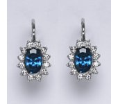 Zlaté náušnice Kate, zirkon, syntetický akvamarin tmavý, bílé zlato, NK 1480   