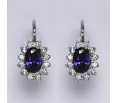 Zlaté náušnice Kate, zirkon, syntetický ametyst tmavý, bílé zlato, NK 1480 