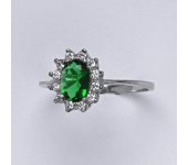 Zlatý prsten Kate, zirkon, syntetický smaragd, bílé zlato, prstýnek ze zlata,  T 1480 