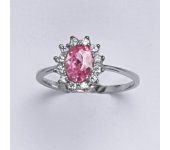 Zlatý prsten Kate, růžový zirkon, čiré zirkony, bílé zlato, prstýnek ze zlata,  T 1480 