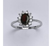 Zlatý prsten Kate, přírodní granát, čiré zirkony, bílé zlato, prstýnek ze zlata,  T 1480  