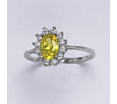 Zlatý prsten Kate, žlutý zirkon, čiré zirkony, bílé zlato, prstýnek ze zlata,  T 1480   