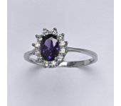 Zlatý prsten Kate, zirkon ametyst, čiré zirkony, bílé zlato, prstýnek ze zlata, T 1480    