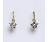 Dětské náušničky zlaté se syntetickými ametysty, žluté zlato, NK 1391