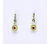 Dětské náušnice žluté zlato s rubínem a čirým zirkonem