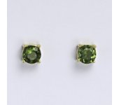 Zlaté náušnice, přírodní vltavín, žluté zlato 14 kt, NŠ 1251
