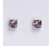Zlaté náušnice, přírodní ametyst, žluté zlato 14 kt, NŠ 1251