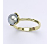 Zlatý prsten s přírodní šedou perlou 8 mm,žluté zlato, T 1351 v.v
