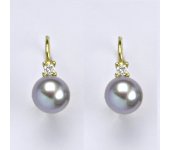 Zlaté náušnice s přírodní šedou perlou 8 mm, žluté zlato, NK 1207