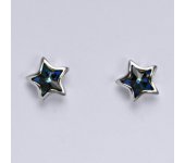 Zlaté náušnice se Swarovski krystalem bermuda blue, bílé zlato, hvězda, NŠ 1326