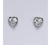 Zlaté náušnice se Swarovski čirým krystalem, bílé zlato, srdce, NŠ 1315