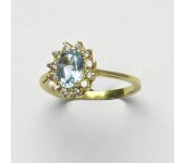Zlatý prsten Kate, žluté zlato, přírodní topaz sky, čiré zirkony, T 1480 