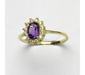 Zlatý prsten Kate, žluté zlato, přírodní ametyst tmavý, prstýnek ze zlata, T 1480  